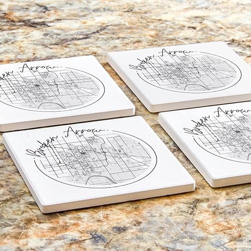 Miniatura 7 de Moderno mapa de flecha rota de Oklahoma, decoración del hogar Joyride con 4 posavasos de cerámica, posavasos cuadrados de 4 pulgadas, juego de 4,