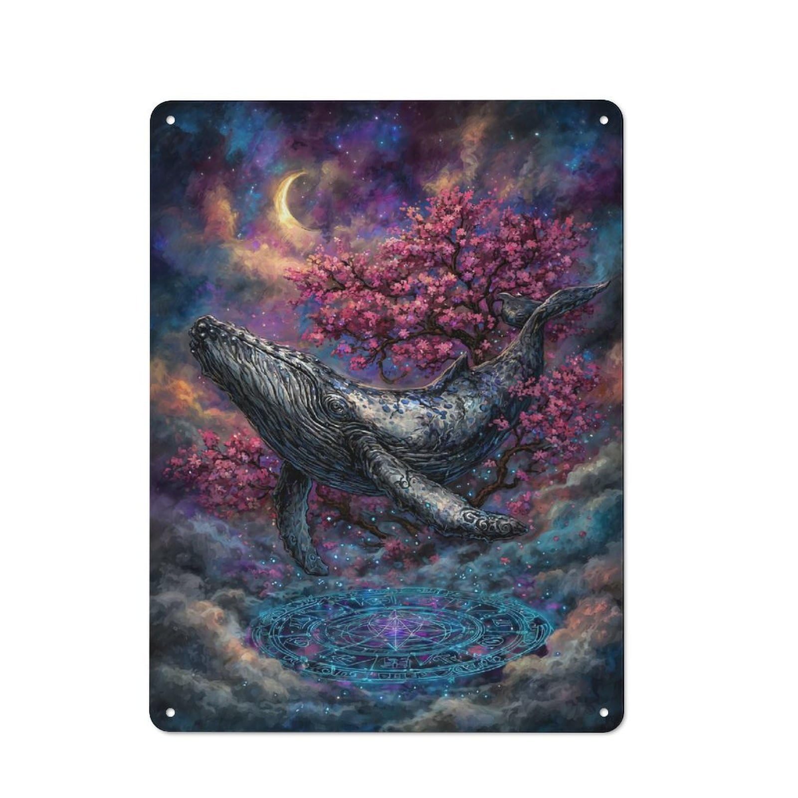 Junmoney Whale In Dreamy Celestial Landscape Metal Plaque 40X30cm With For Garage Wall, Rustic Decor, For Vintage Wall Decor Fans, For Themed Room Decoration