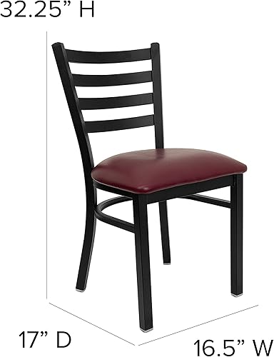 Miniatura 9 de Flash Furniture HERCULES Series Silla de restaurante de metal con respaldo de escalera negra - Asiento de madera natural