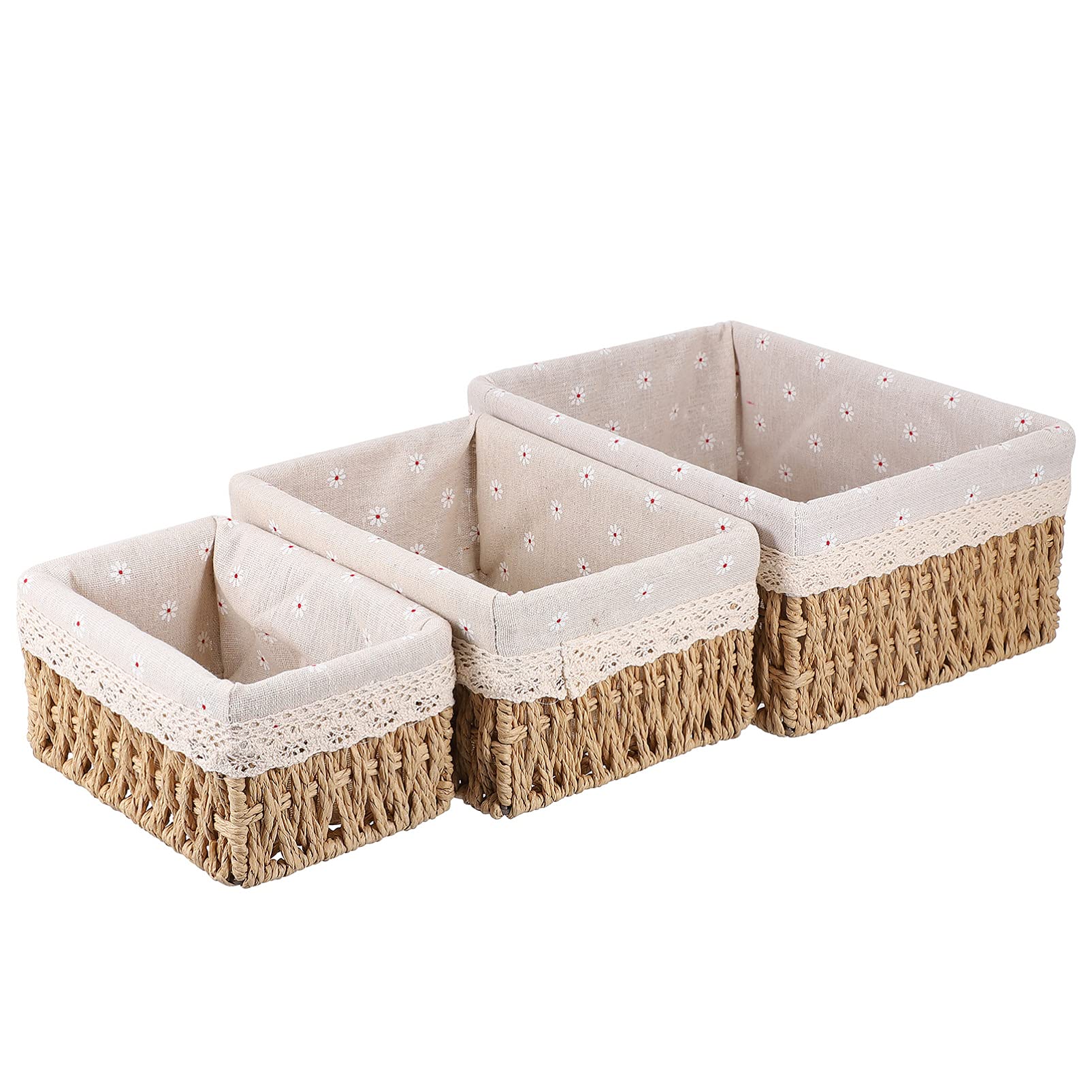 Generic - 3 cestini per nidificazione con fodere, in vimini intrecciato, colore: beige, 25 x 19 x 12 cm, Y13FY5917R