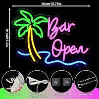 OYCGZV Pálmafás Bar Open LED Neon Fali Világítás - Dekoratív Fényreklám Bárba, Kávézóba, Otthoni Pubba, Nyári Parti Dekorációhoz, 40x31 cm 2