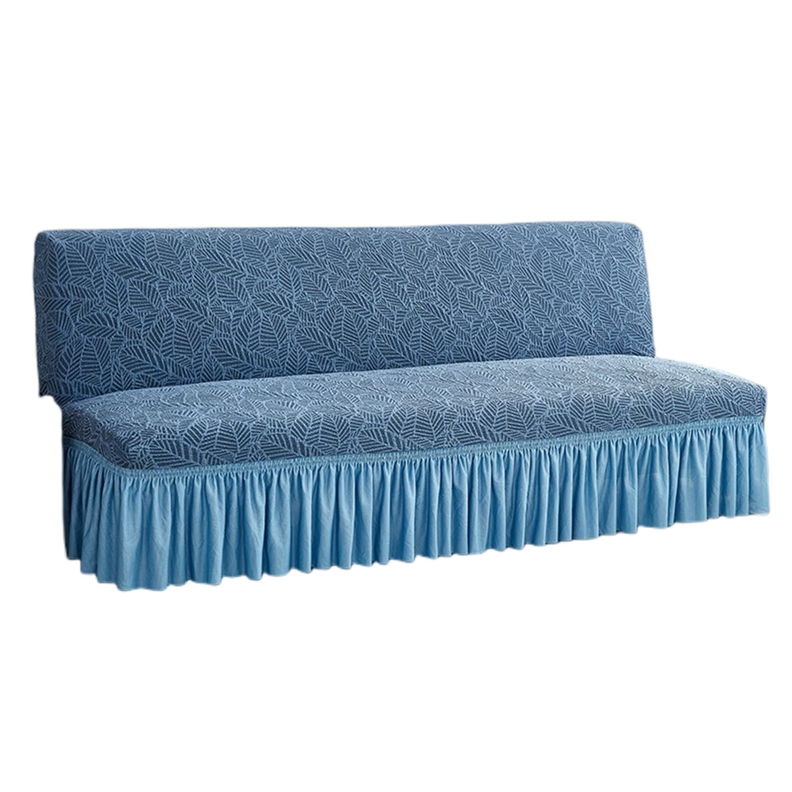 Housse de canapé futon bleu pour protéger une banquette clic-clac usée