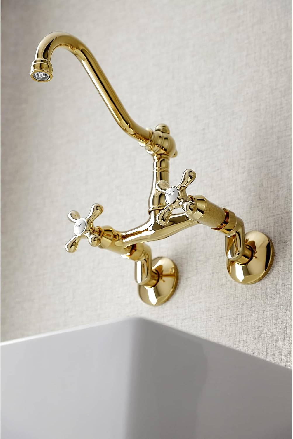Kingston Brass KS3222AX Vintage 6" Adjustable Center Wall Mount Kitchen Faucet, Polished Brass