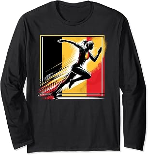 Belgium Flag Female Marathoner Marathon Athlete Long Sleeve T-Shirt
