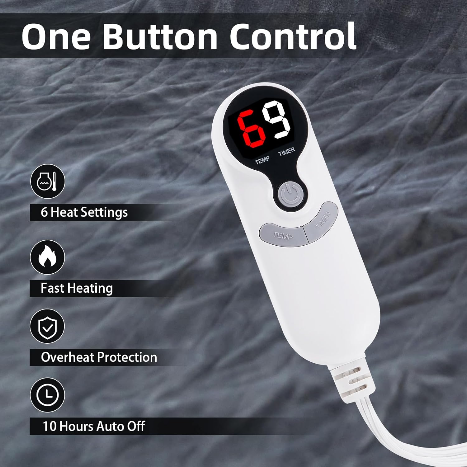 Electric Heated Blanket Twin Size 62"x84", Fast Heating Throw, Soft Plush Microplush for Bed & Couch, 1-10Hs Auto Off & 6 Heating Levels, Machine Washable, Gifts for Grandma & Family-Dark Gray - Image 2