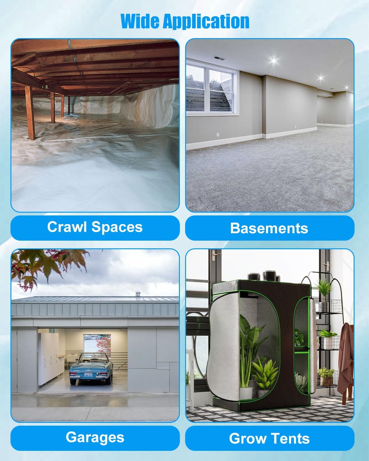 220 CFM Crawlspace Fan Vent with Humidistat, Crawlspace Ventilation Fan for Basement Garage Attic Hydroponics Grow Tents, Temperature Humidity Controller