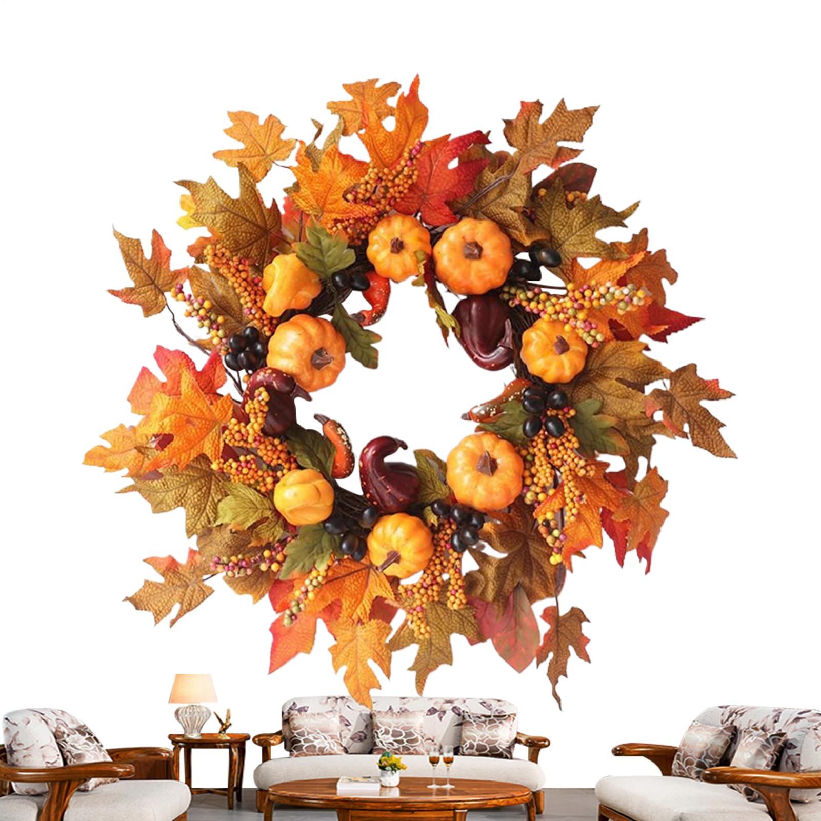 Couronne d'automne artificielle aux baies de Thanksgiving pour decoration interieure