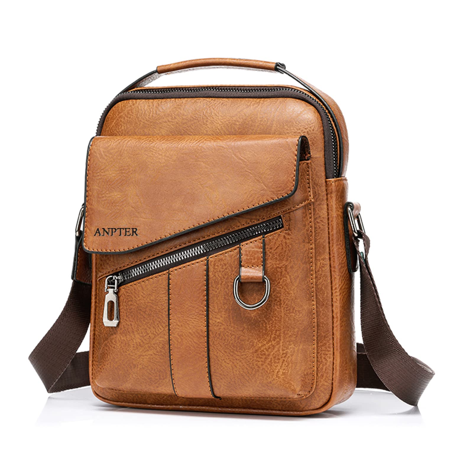 ANPTERMessenger Bag for Men Crossbody Shoulder Purse Small Vintage PU Leather Satchel Pouch Side Crossover Handbag