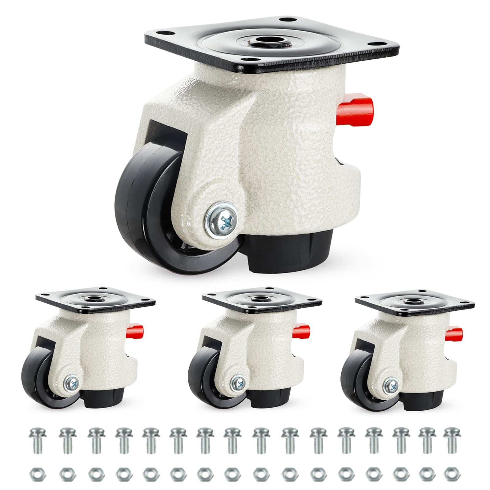 W B D WEIBIDA 4 Pack Leveling Machine Casters Heavy Duty 3300lbs Capacity Per Set, Upgraded Ratchet Handle Design, Adjustable Caster with Feet for Workbench, Equipment, Swivel Castor Wheels