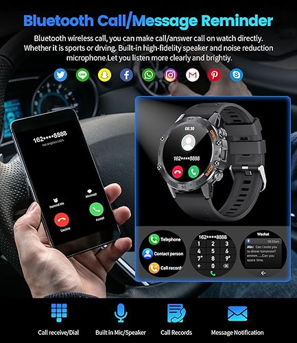 Miniatura 4 de FOXBOX Reloj inteligente para hombre, contador de pasos, contador de pasos, 2 correas de reloj, 1.39 pulgadas, HD, resistente al agua, para