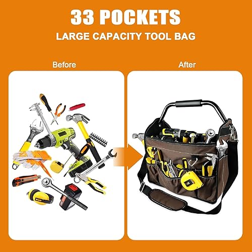 Miniatura 2 de KUNLUN Bolsa de herramientas con parte superior abierta de 17 pulgadas, bolsa de herramientas para electricista, organizador de bolsa de