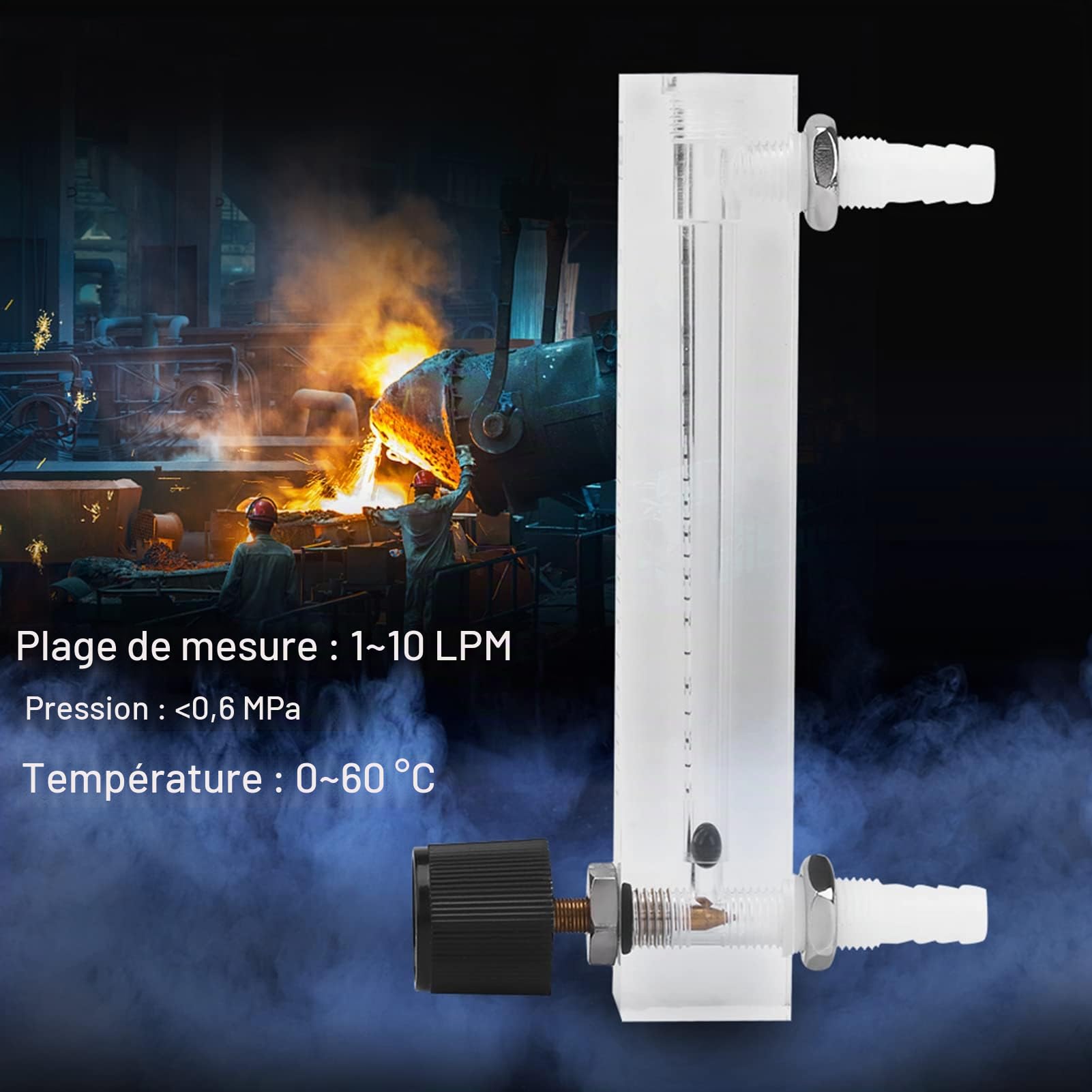 Débitmètre de Gaz, Débitmètre 1-10LPM Débitmètre Rotamètre Air Oxygène 0-15 Lpm Débitmètre pour Oxygène/Air/Gaz Rotomètre Acrylique avec Vanne de Régulation