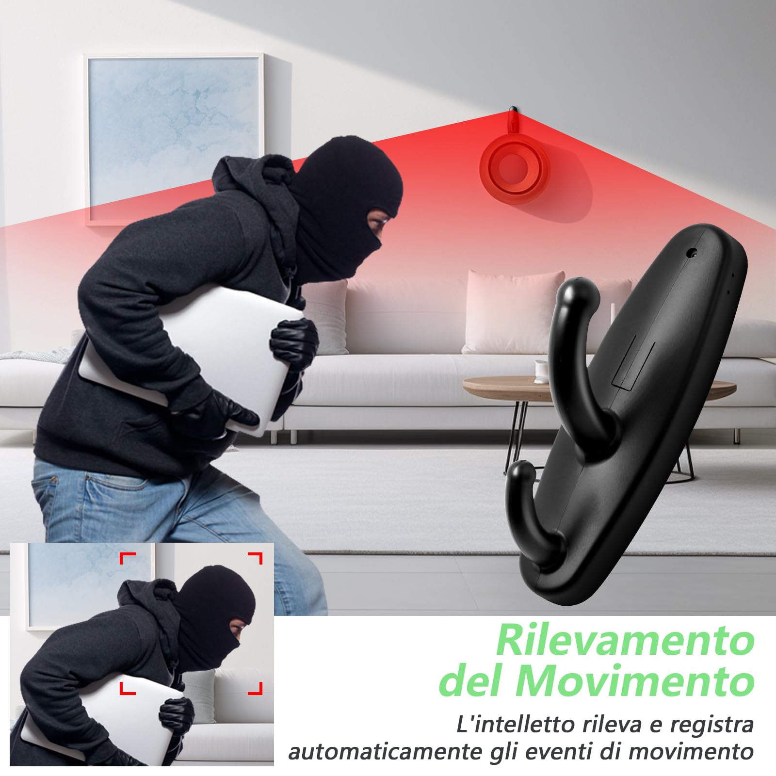 LXMIMI Mini Telecamera Spia, Telecamera Nascosta in un Gancio Appendiabiti, Mini Telecamera Spia HD 1080P con Rilevamento del Movimento e Registrazione in Loop