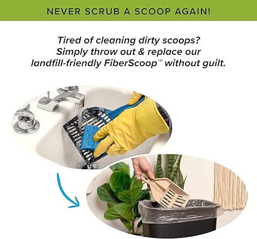 Miniatura 9 de Bundle of Kitty Sift - Caja de arena desechable grande para gatos + cuchara de arena desechable Kitty Sift FiberScoop (paquete de 6), sin plástico y