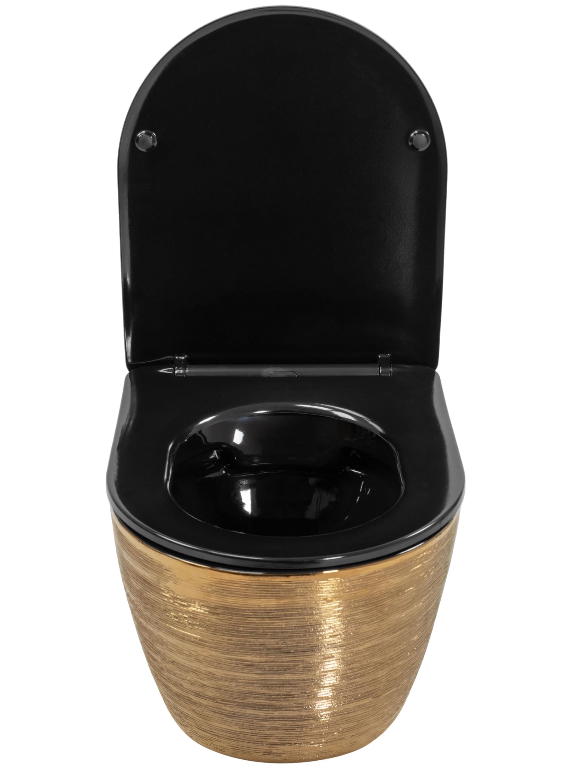 Rea Cuvette WC Carlo Flat Brush Gold Cuvette Toilette céramique - Abattant Softclose en Duroplast - Abaissement Automatique à Fermeture en Douceur (Or/Noir)