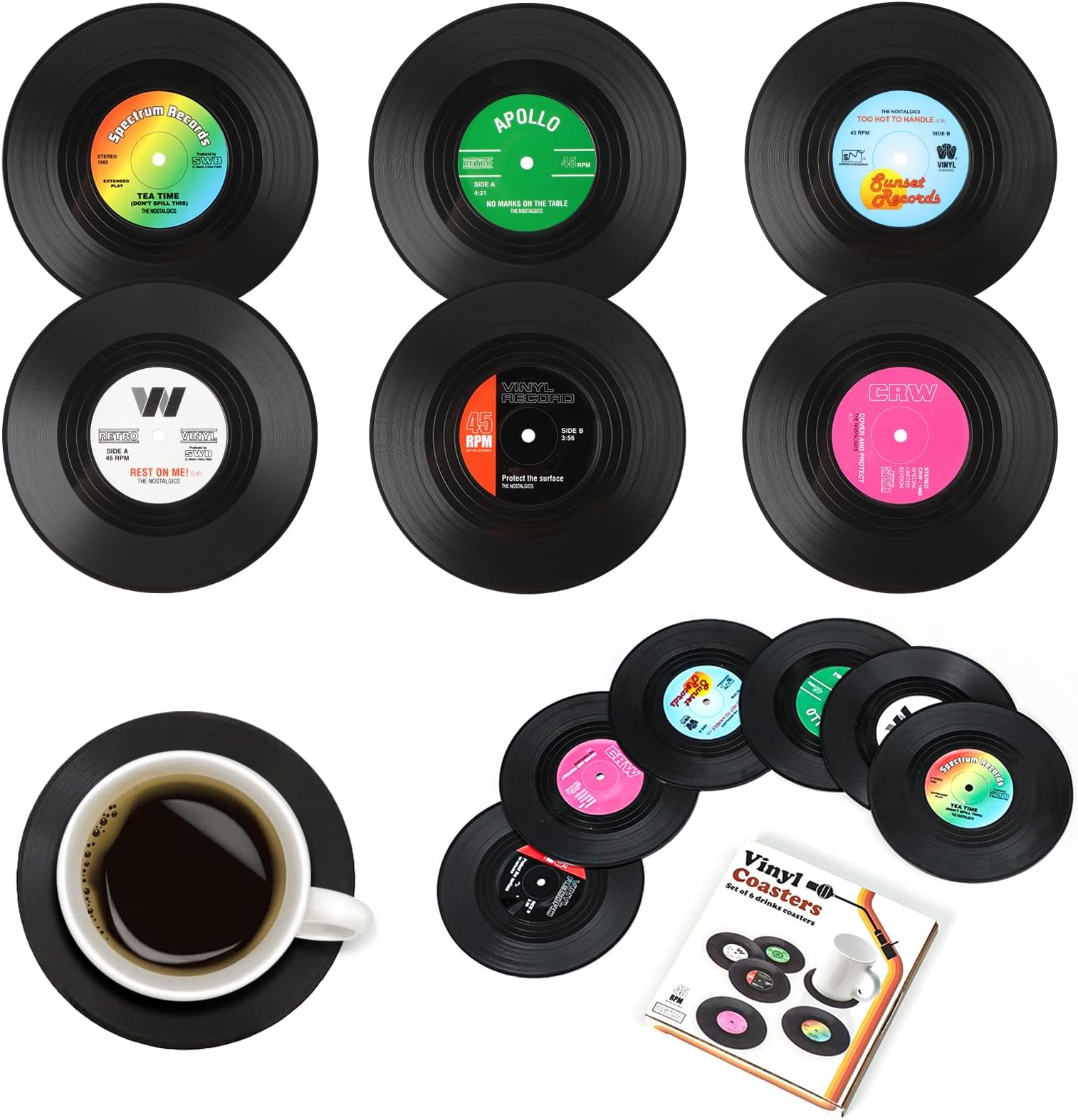 Lot de 6 dessous de verre vinyle Eat Sleep Ski Repeat main image 1