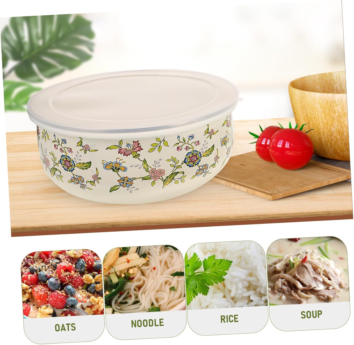 INOOMP 5Pcs Enamel Nesting Bowls with Lids Multi Sized Storage and Mixing Bowls for Salad Fruits and Everyday Kitchen Use Stable Thick Bottoms for Easy Handling