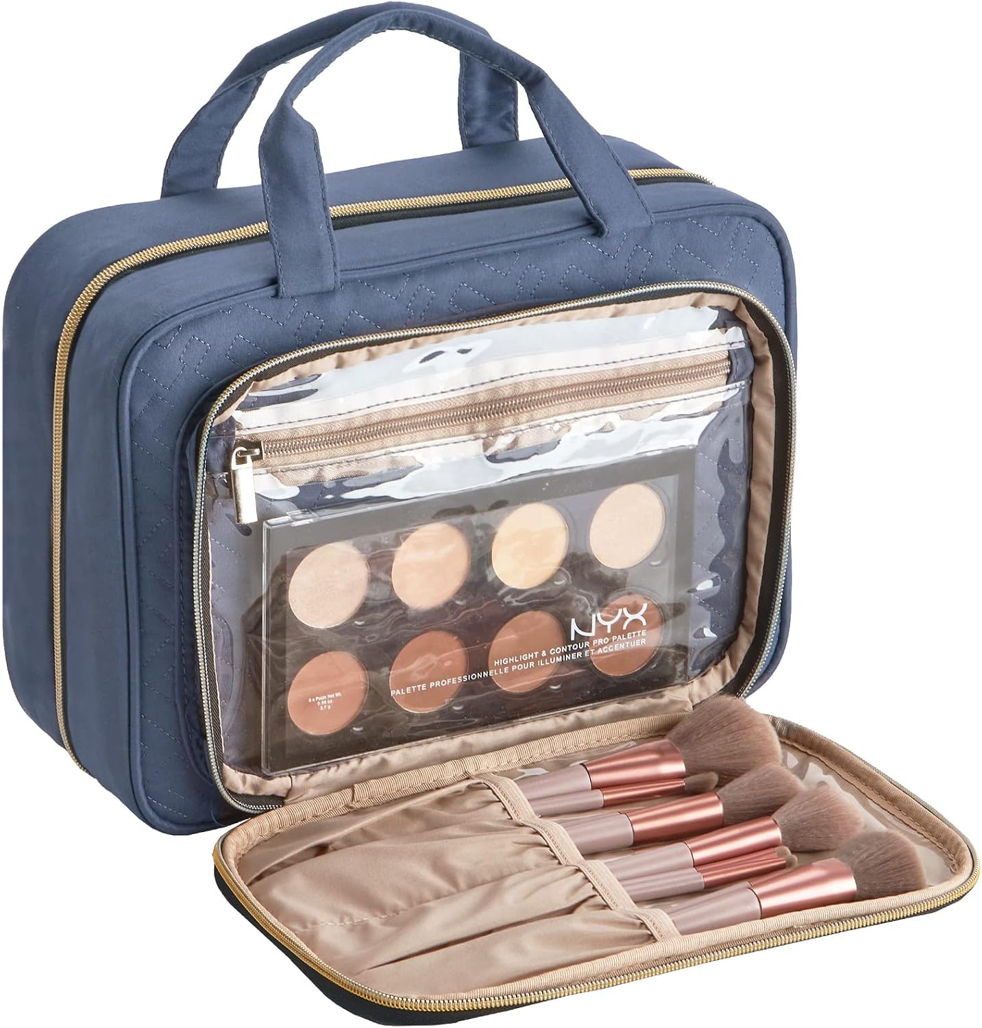 NISHEL Hanging Travel Toiletry Bag, Visible Makeup Organizer, Makeup Case for Travel Accessories, Bathroom Shower, Aegean-Blue
