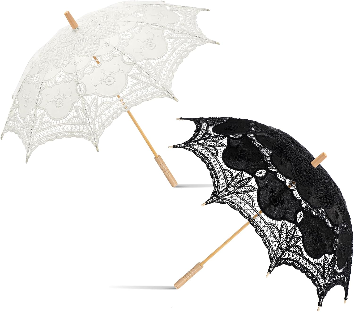 Beeveer 2 Pack Bride Groom Lace Parasol Umbrella Vintage Wedding Bridal Umbrella for Decoration Photo Tea Party Women's Clothing Wedding 1920s Party