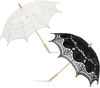 Beeveer 2 Pack Bride Groom Lace Parasol Umbrella Vintage Wedding Bridal Umbrella for Decoration Photo Tea Party Women's Clothing Wedding 1920s Party