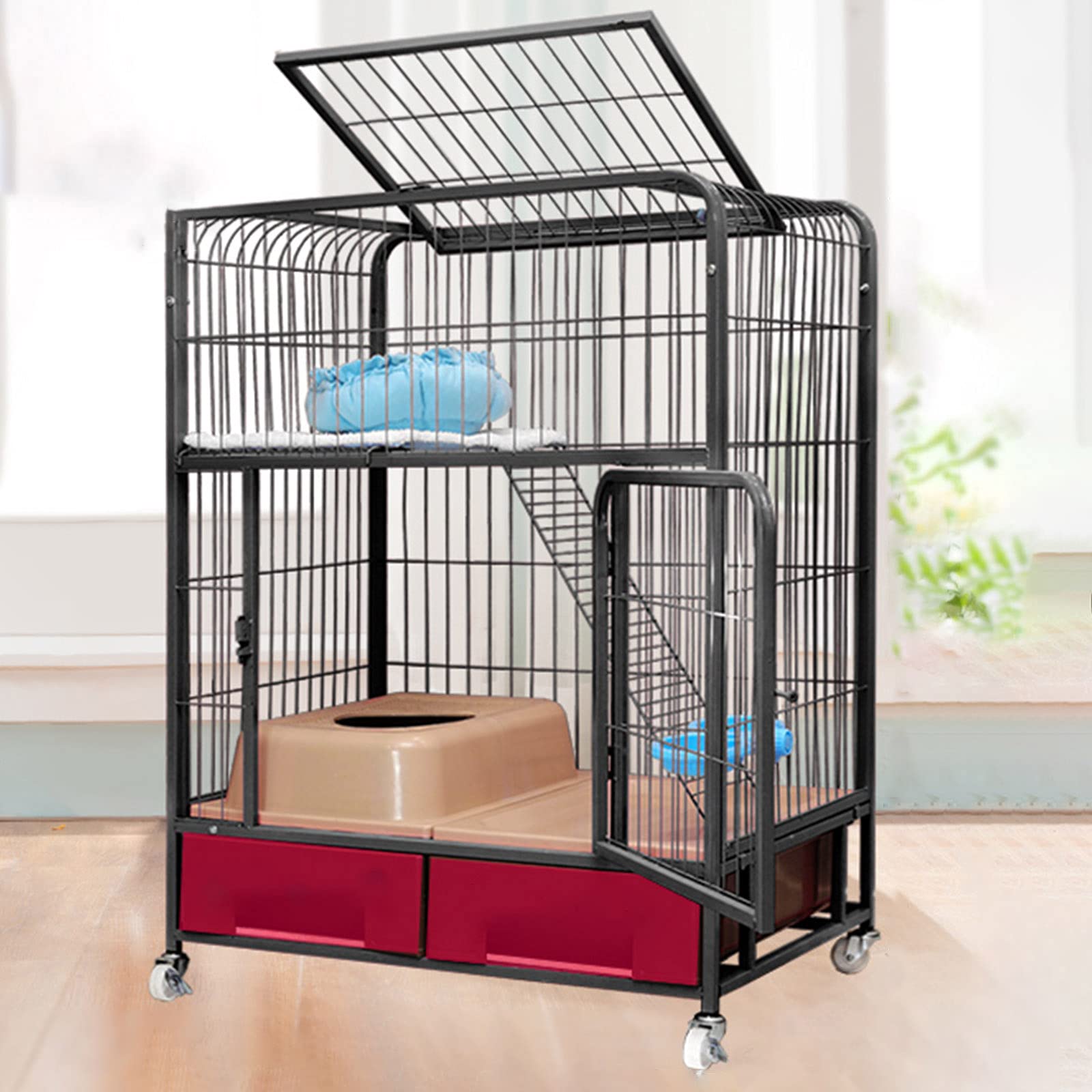 Jaula para Gatos – Jaula para Perros Resistente, perreras de Metal Fuerte, casa para Gatos Plegable para Perros medianos y Grandes, Parque para Mascotas Interior y Exterior con Cuatro Ruedas
