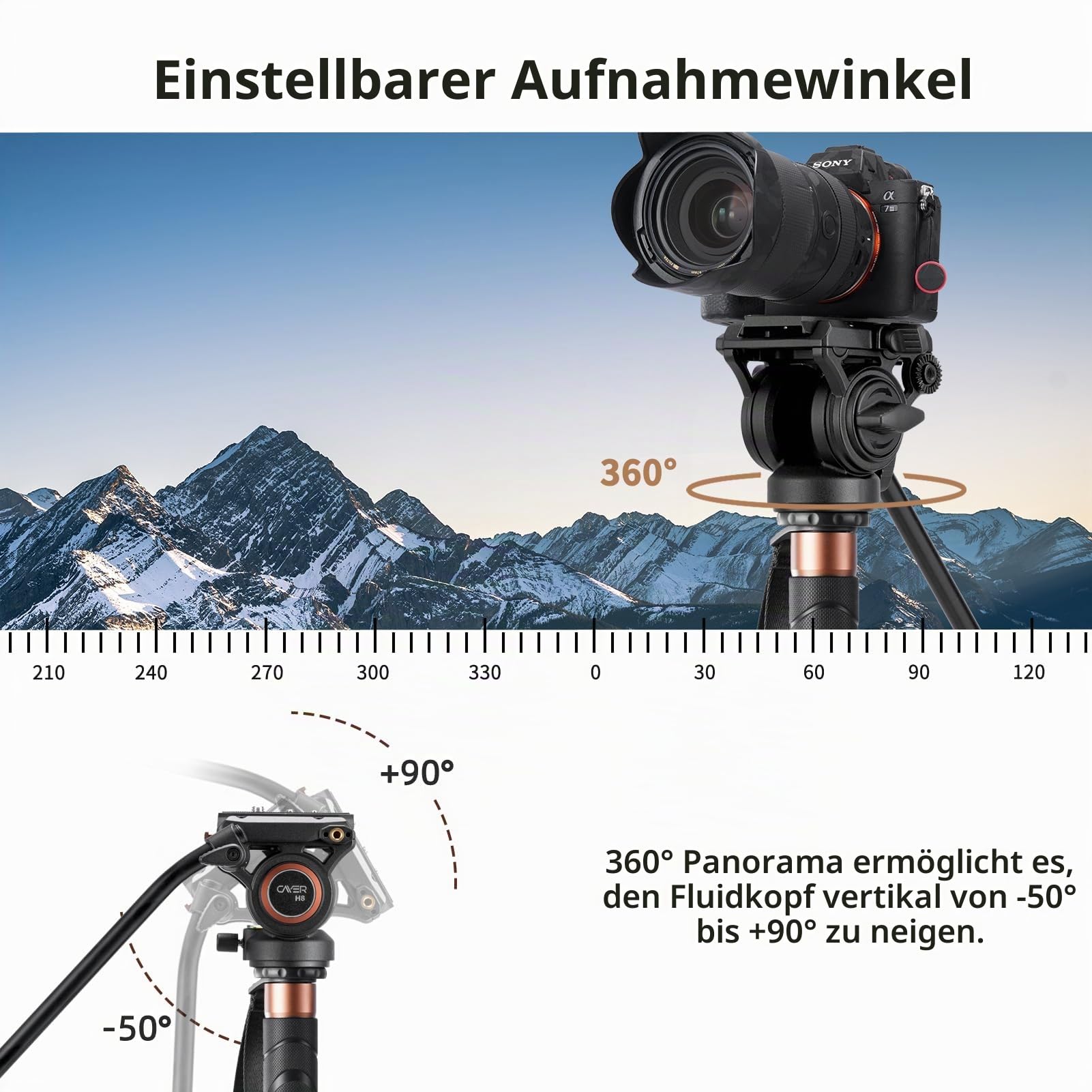 Cayer CF34DV Professionelles Video-Einbeinstativ 71 "Carbonfaser-Einbeinstativ mit Schwenk-Neige-Fluidkopf und 3-Bein-Stativfuß für DSLR-Videokameras-Camcorder sowie 1 zusätzliche Gleitplatte