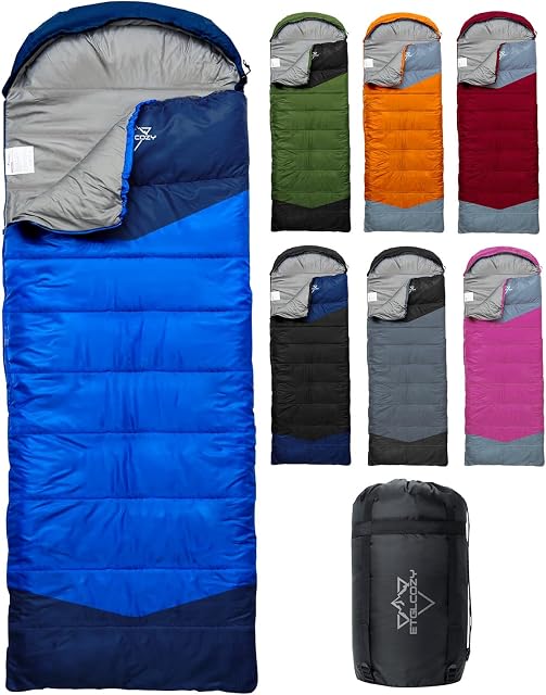 Sac de couchage individuel pour adultes Enfants 3-Season, Ripstop étanche léger, Vent du fond double Zipper, Sac de compression, Portable Camping Randonnée Sac à dos