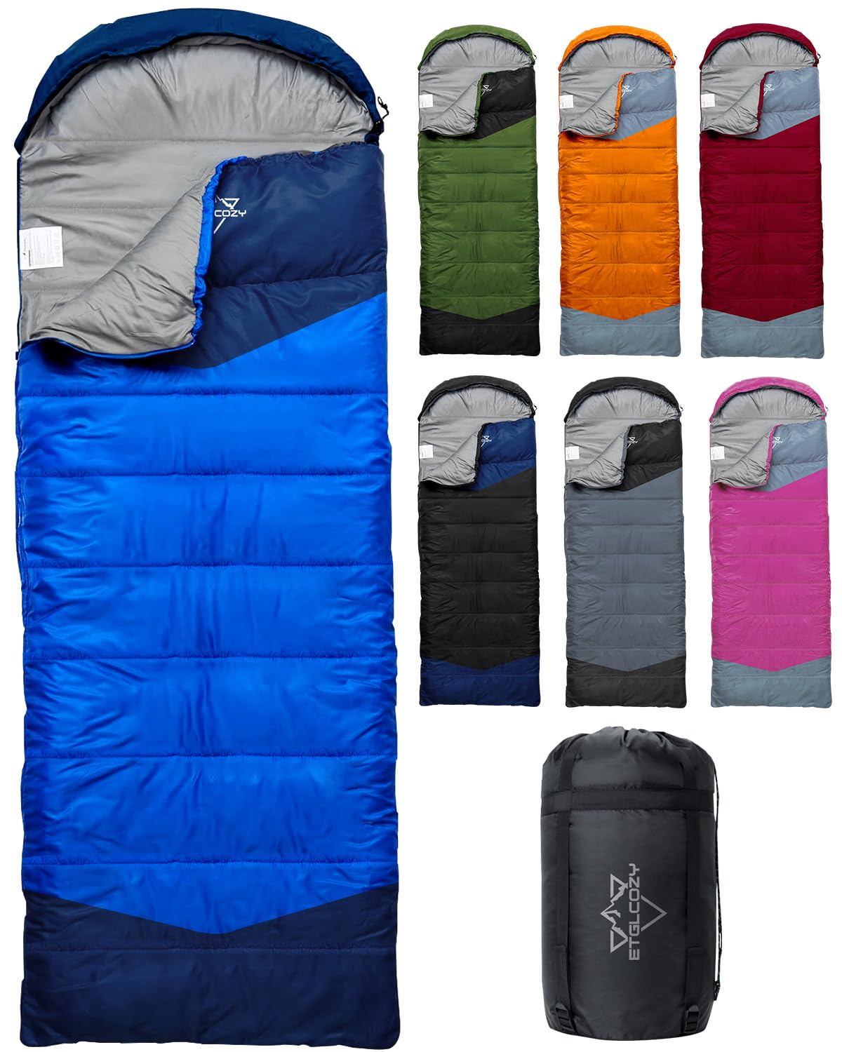 ETGLCOZY Lightweight 3-Season Sleeping Bag for Adults/Kids Camping, Compact w/Compression Sack, Waterproof Ripstop, Portable for Backpacking Hiking Travel, 10-15°C, Blue