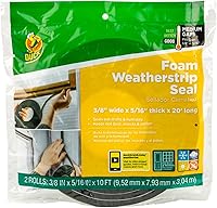 Duck Brand Foam Weatherstrip Seal for Extra Large Gaps - 20 Ft Self-Adhesive Tape, 3/8" x 5/16" Thick, Charcoal, 2 Rolls for Windows & Doors