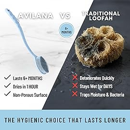 Long Handle Back Scrubber for Shower - 19 inch Extended Reach Silicone Body Brush - Avilana Bath Scrubber Extended Reach Tool - Easy Grip Body Wash Brush Gift