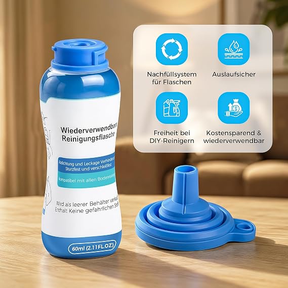 60 ML Reusable Replacement Bottle for Philips OneUp 3000 / 5000 Series Electric Mop, Refillable with Any Cleaning Fluid of Your Choice, Leak-Proof PP Bottle, 2.11 FL OZ