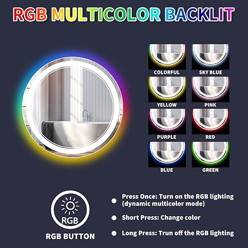 Miniatura 10 de Espejo de baño LED de 32 x 20 pulgadas con RGB, retroiluminado + luz delantera, espejo de tocador de baño para montaje en pared, inastillable,