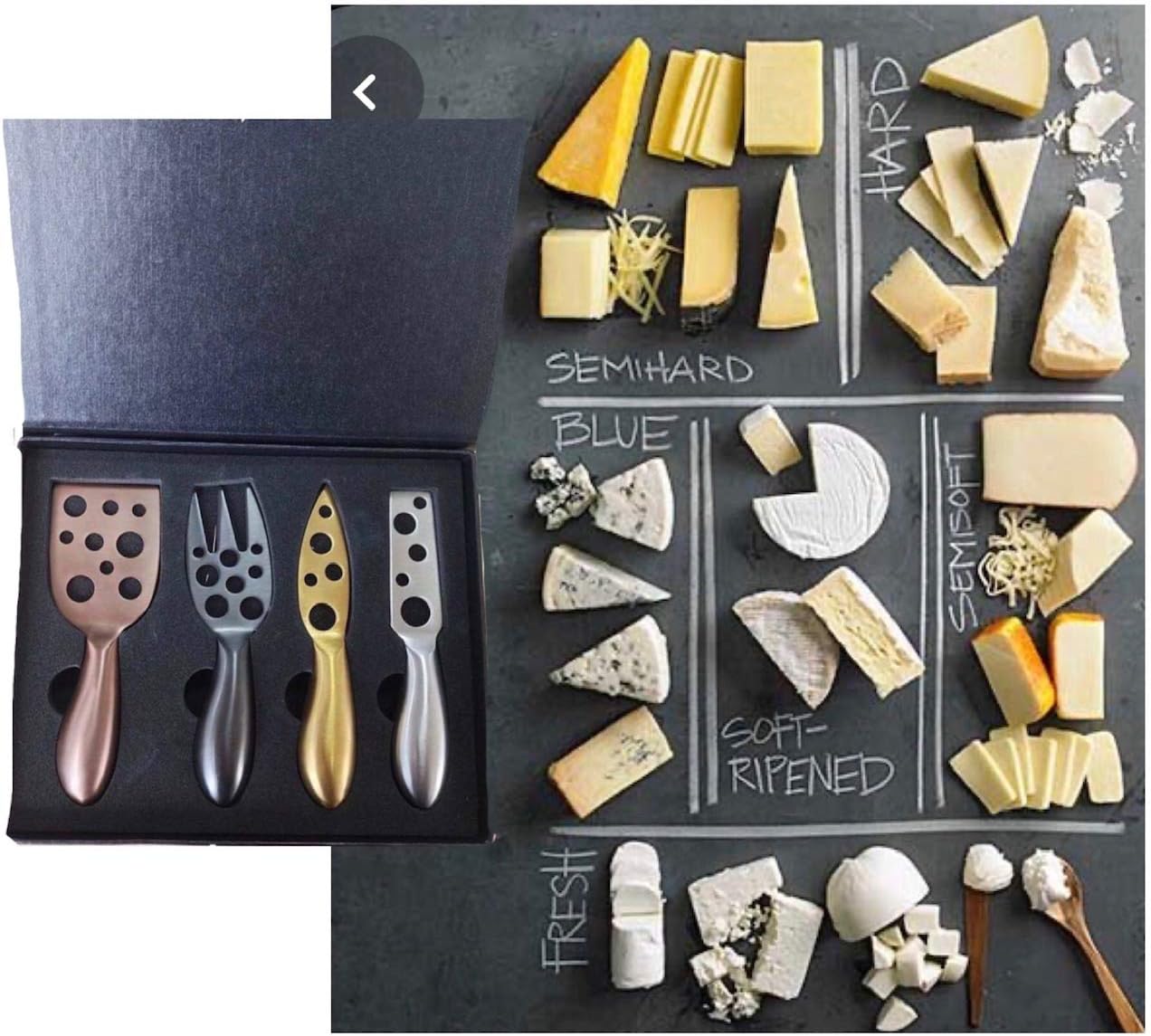 HayatunNYC Cheese Knife Set Stainless Still Four Color Knives for All Cheese Types With Stylish Box for All Household Occasions