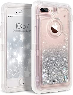 Dexnor Compatible with iPhone 8 Plus 7 Plus 6s Plus 6 Plus Case Glitter 3D Bling Sparkle Flowing Liquid Cover Transparent 3 in 1 Shockproof TPU Silicone + PC Bumper - Silver - coolthings.us