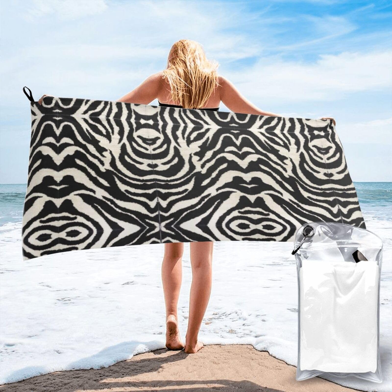 WYCZHY Zebra Animal Print Beach Towel Soft Quick Dry For Spa Pool Gym Vacation Travelers Women Men Adults Sauna Gift