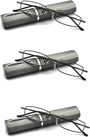 Ultra Slim Compact Lightweight Tube Reading Glasses with Portable Clip Aluminum Case