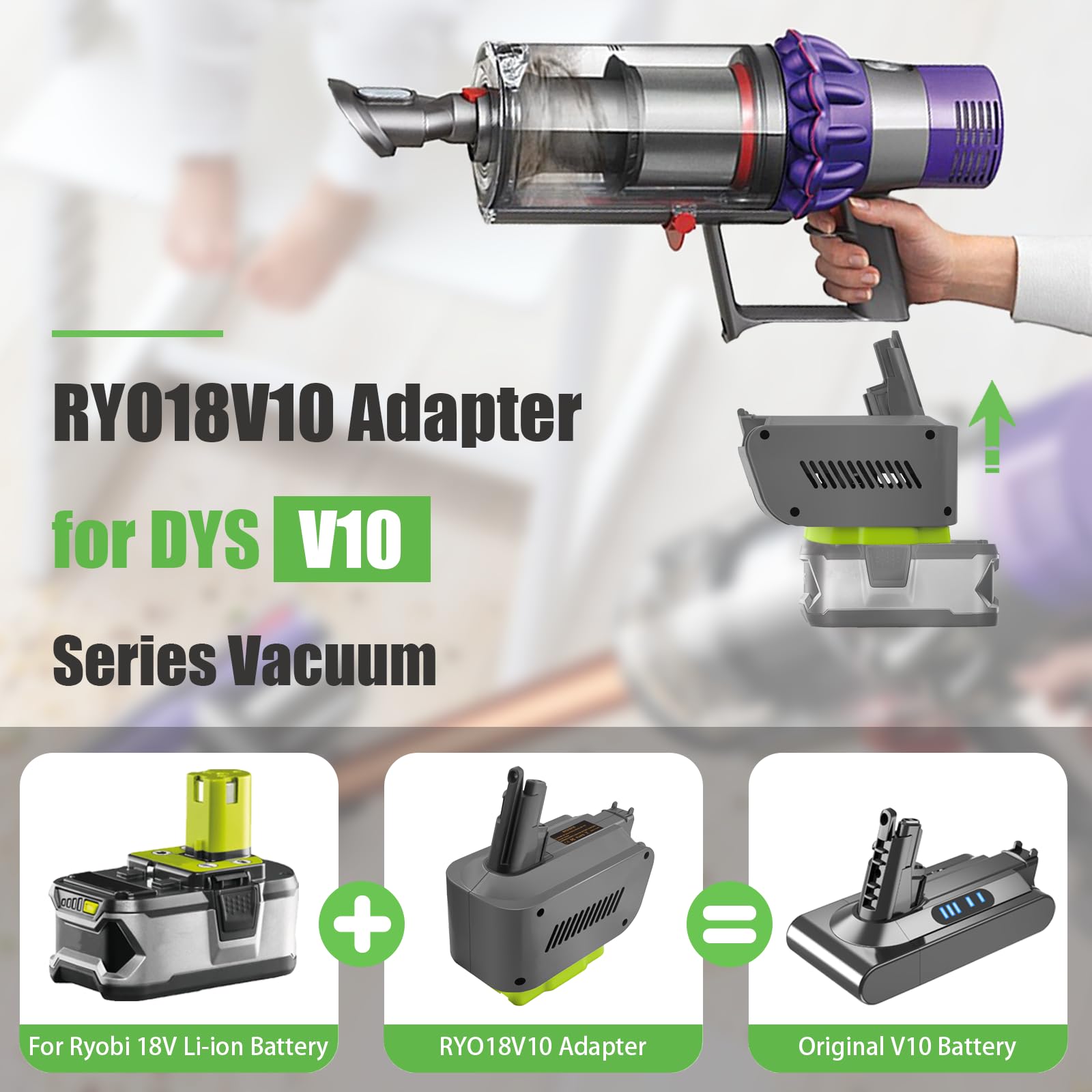 TPDL Adaptateur V10 pour Batterie Ryobi 18 V, convertit en aspirateur à Main Dyson V10 SV12 Battery Animal Absolute