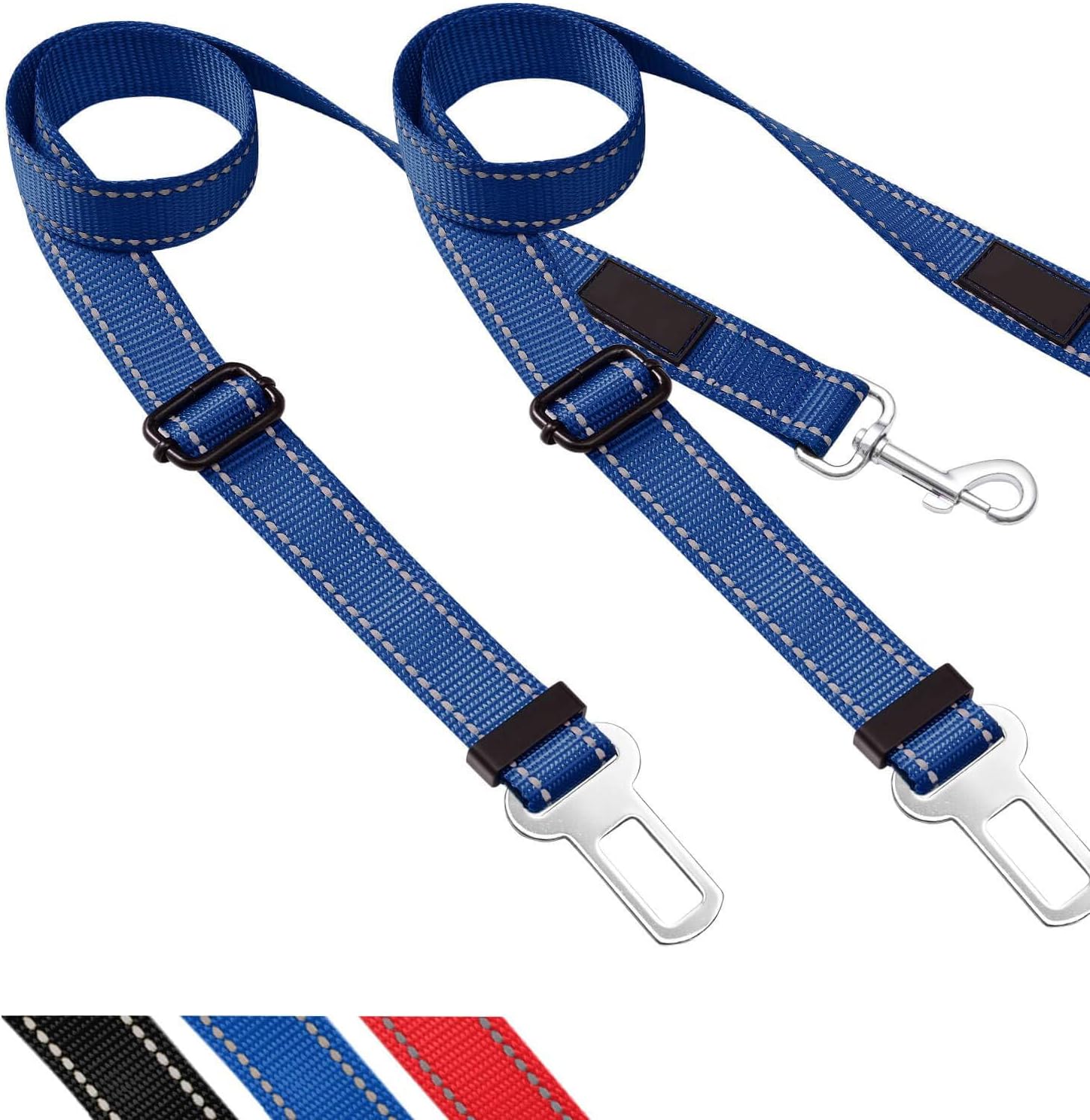 WePet Dogs Cats Car Seat Belts, 2 Packs, Vehicle Harness, Pets Safety Seatbelts, Elastic, Adjustable, Compatibility, Durable Nylon, Paw safe, Tangle Free Black & Blue