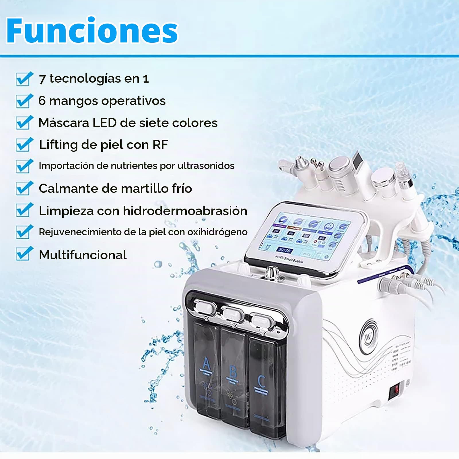 Hidrógeno Y Oxígeno Máquina De Belleza, 7 En 1 Profesional Diamante Microdermabrasión Máquina Peeling Agua Hydro Dermoabrasión RF Depurador HydraFacial Máquina,White