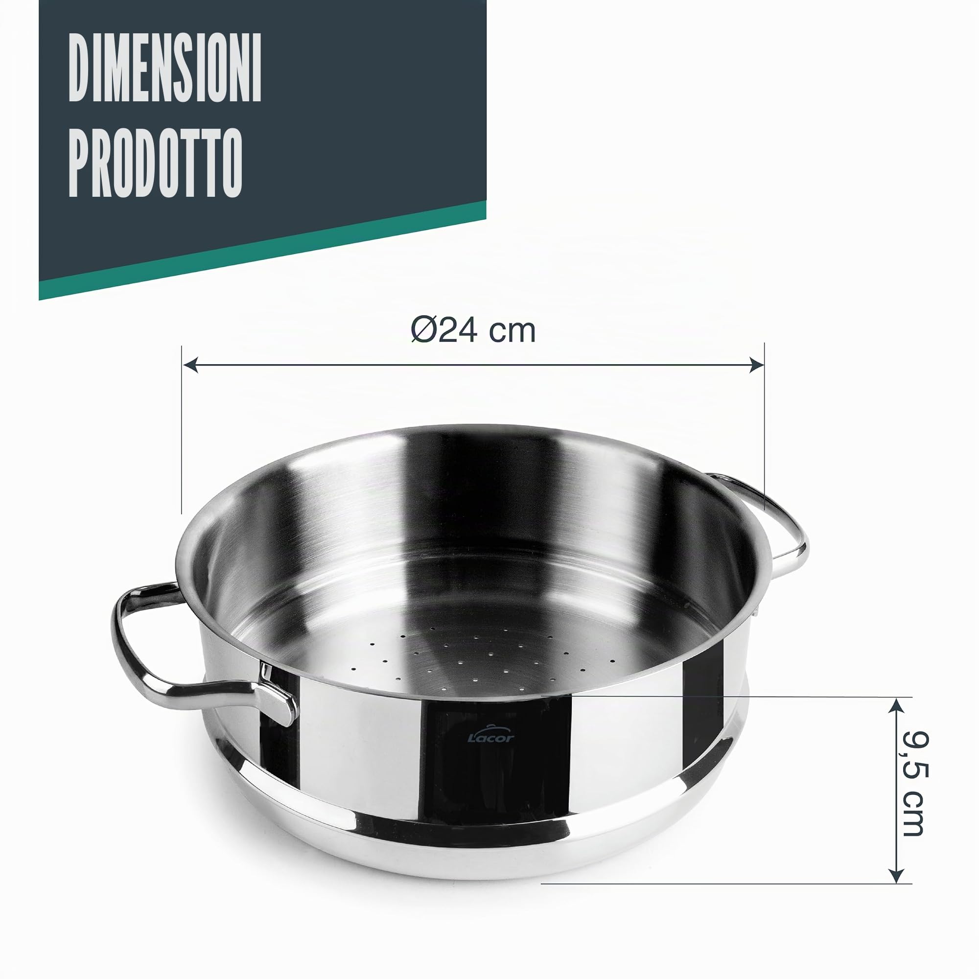 Lacor - 32524 - Cous Cous Base, Acciaio Inox 18/10, Vaporiera e Cous Cous, Lavabile in Lavastoviglie, ø24cm