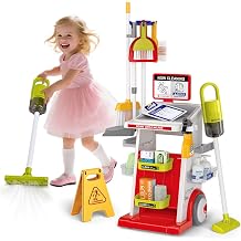 Kids Cleaning Toy Set, 22PCS Toddler Cleaning Set with Real Working Vacuum, Mop & Spray Bottle, Educational Role Play Househlod Carts Toys for Toddlers Ages 3-8, for Boys Girls Red