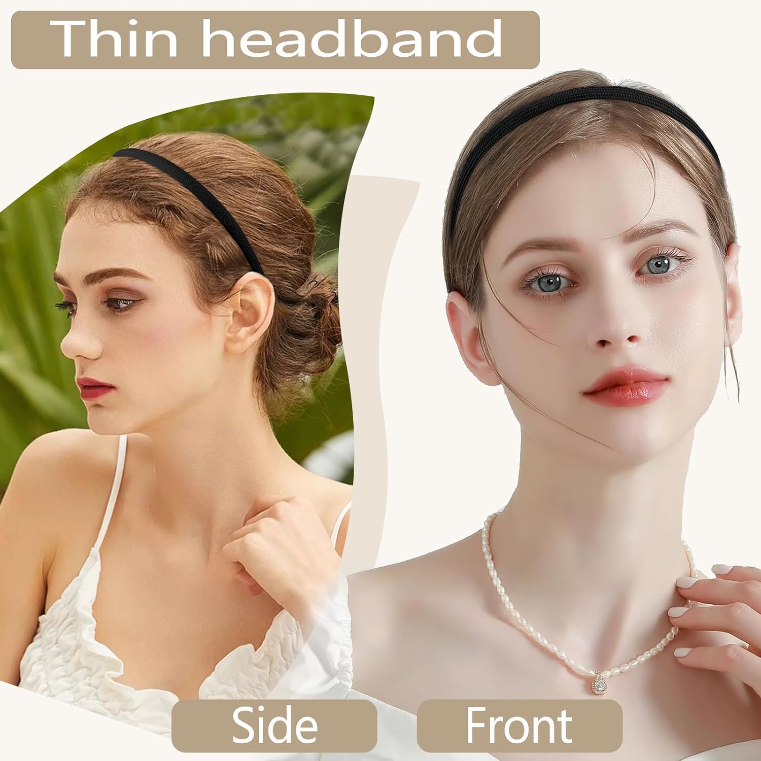 6Pcs Black Thin Headbands For Women Girls No Headache Pressure Comfortable Headbands for Women Non Slip Fabric Skinny Narrow Hairbands Head Bands for Women's Hair Accessories