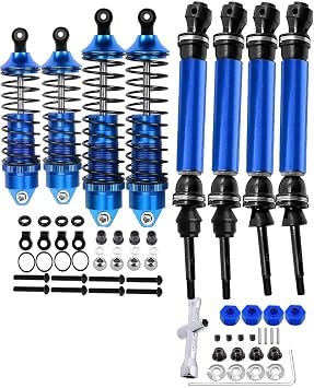 RC Upgrades Part Drive Shaft Shocks for 1/10 Slash 4x4 VXL,Rustler 4X4 VXL,Stampede 4X4 VXL,Hoss 4X4 VXL,RC Drive Shaft CVD Axles & Alloy Big Bore RC Shock Absorber Set,Navy Blue