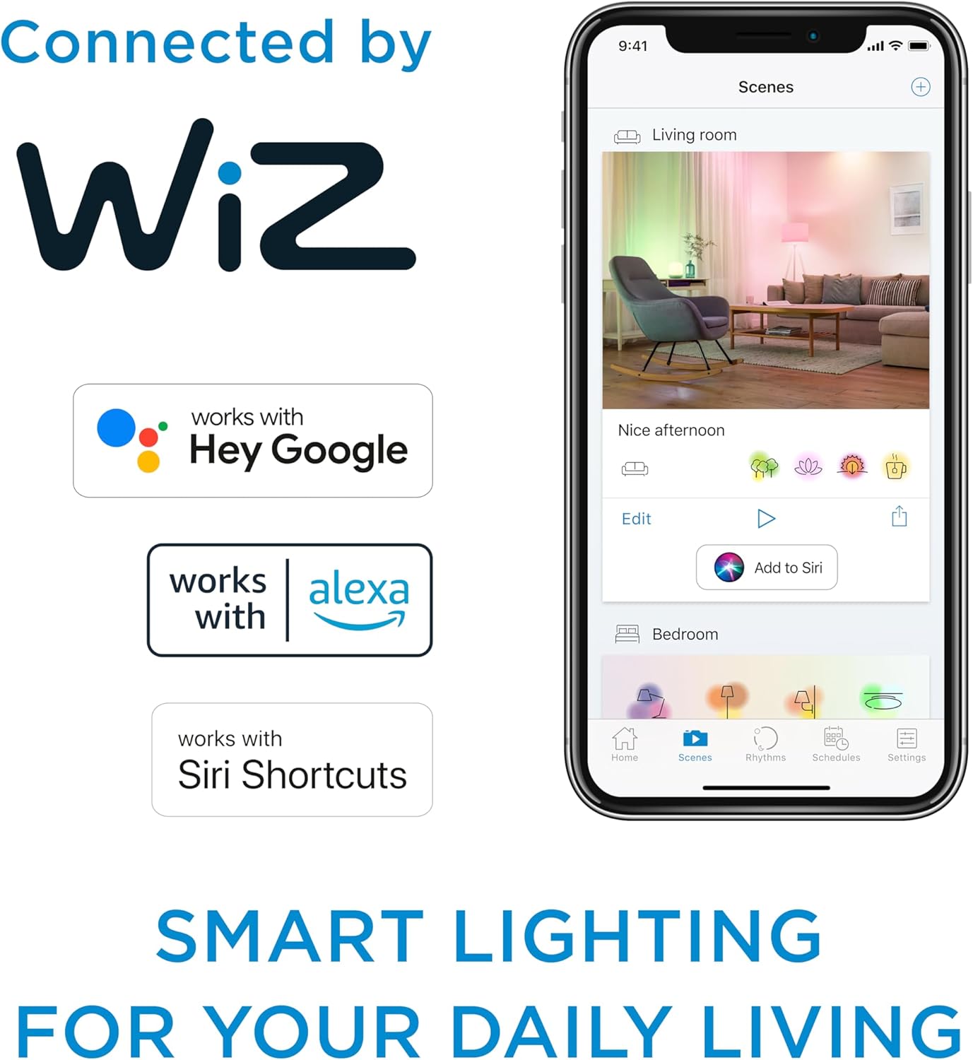 A room with a pendant light showing bright illumination on the left and dimmed illumination on the right.