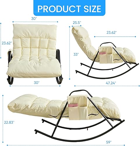 Miniatura 3 de PUREMIND Mecedora para guardería, silla mecedora tapizada de lino con patas de madera maciza, mecedora decorativa con bolsillos laterales, sillón