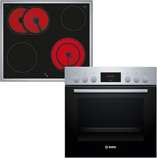 Bosch HND211RS63 Einbau-Herd-Set, Einbau-Herd HEF113BS1 Serie 2 & Elektro-Kochfeld NKN645GA2E Serie 4, 60 cm, 2-Fach Teleskopauszug, 3D Heißluft, Bedienfeld am Herd, Glaskeramik, Edelstahl