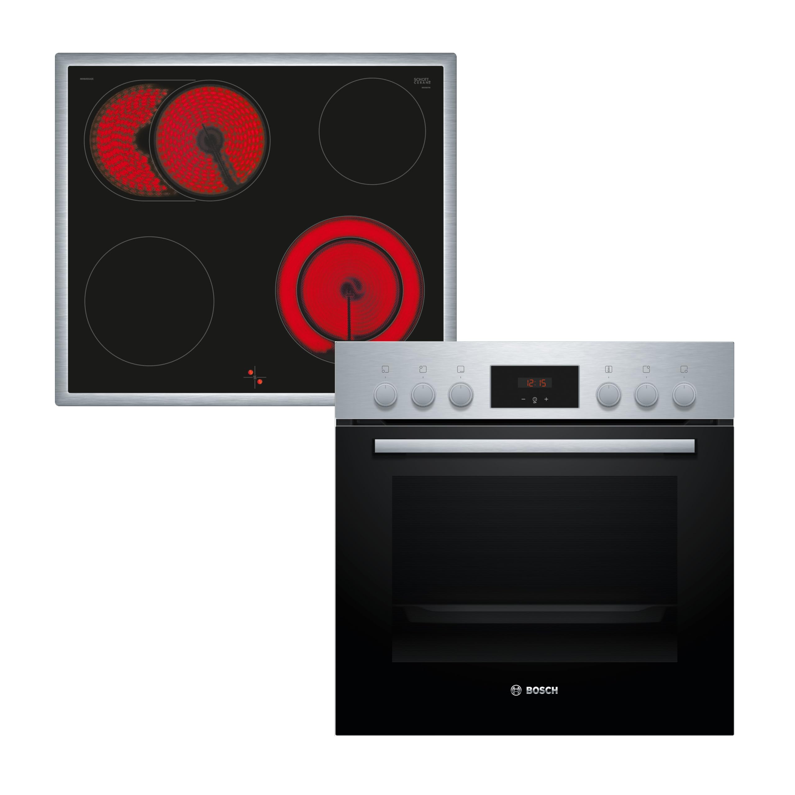 Bosch HND211RS63 Einbau-Herd-Set 60 cm HEF113BS1 Serie 2 & NKN645GA2E Serie 4 Kochfeld 3D Heißluft Glaskeramik Edelstahl
