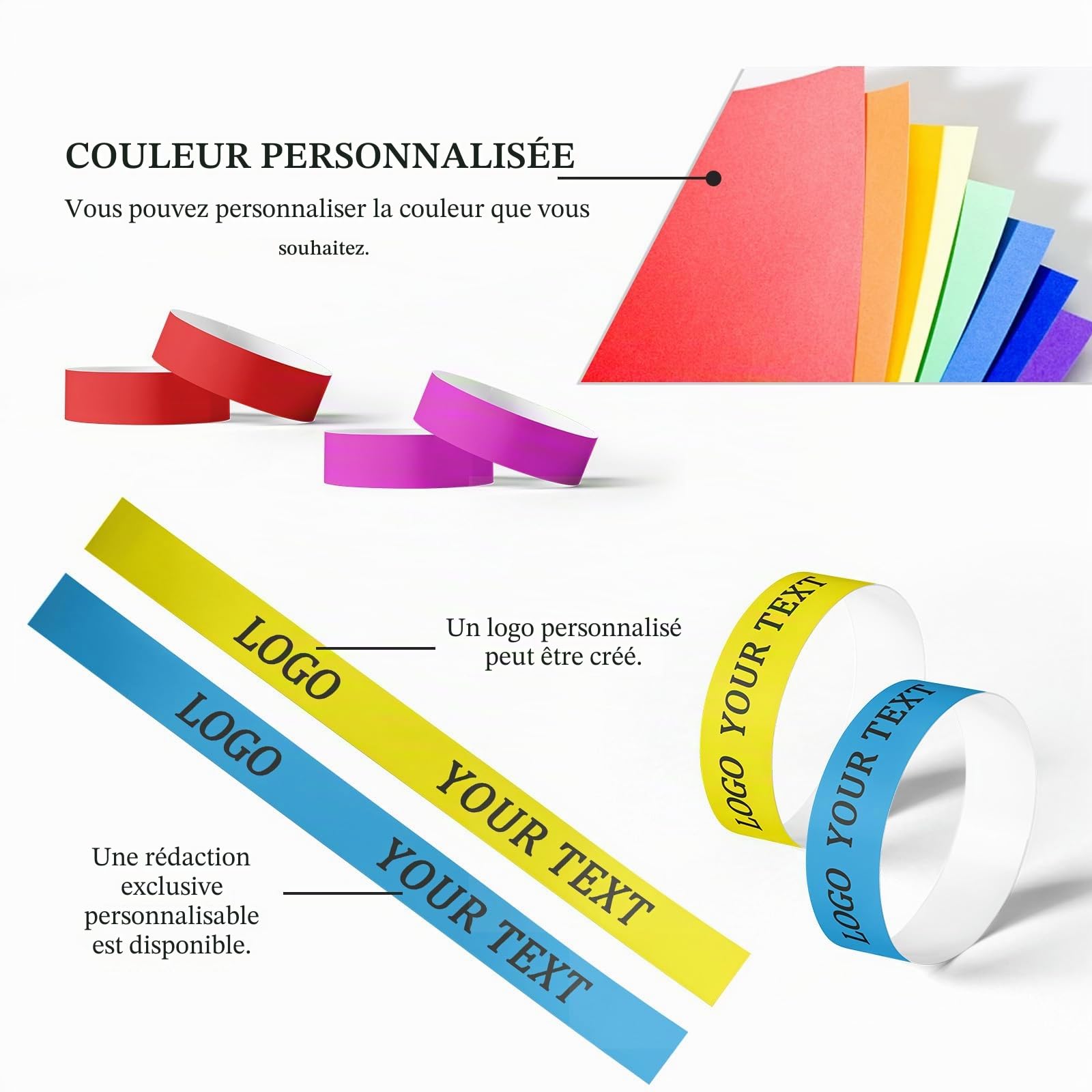 Bracelets imprimés personnalisés, bracelets d'identification pour événements avec logo texte et clipart, bracelets en papier inviolables, livraison rapide pour fête, festival, VIP, sécurité et