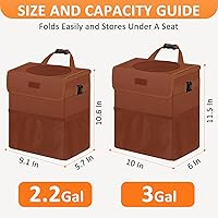 Vista 7 de Cubo de basura para coche, marrón, capacidad de 2.2 galones, impermeable, material de poliéster, correa ajustable, diseño colgante, forro a prueba