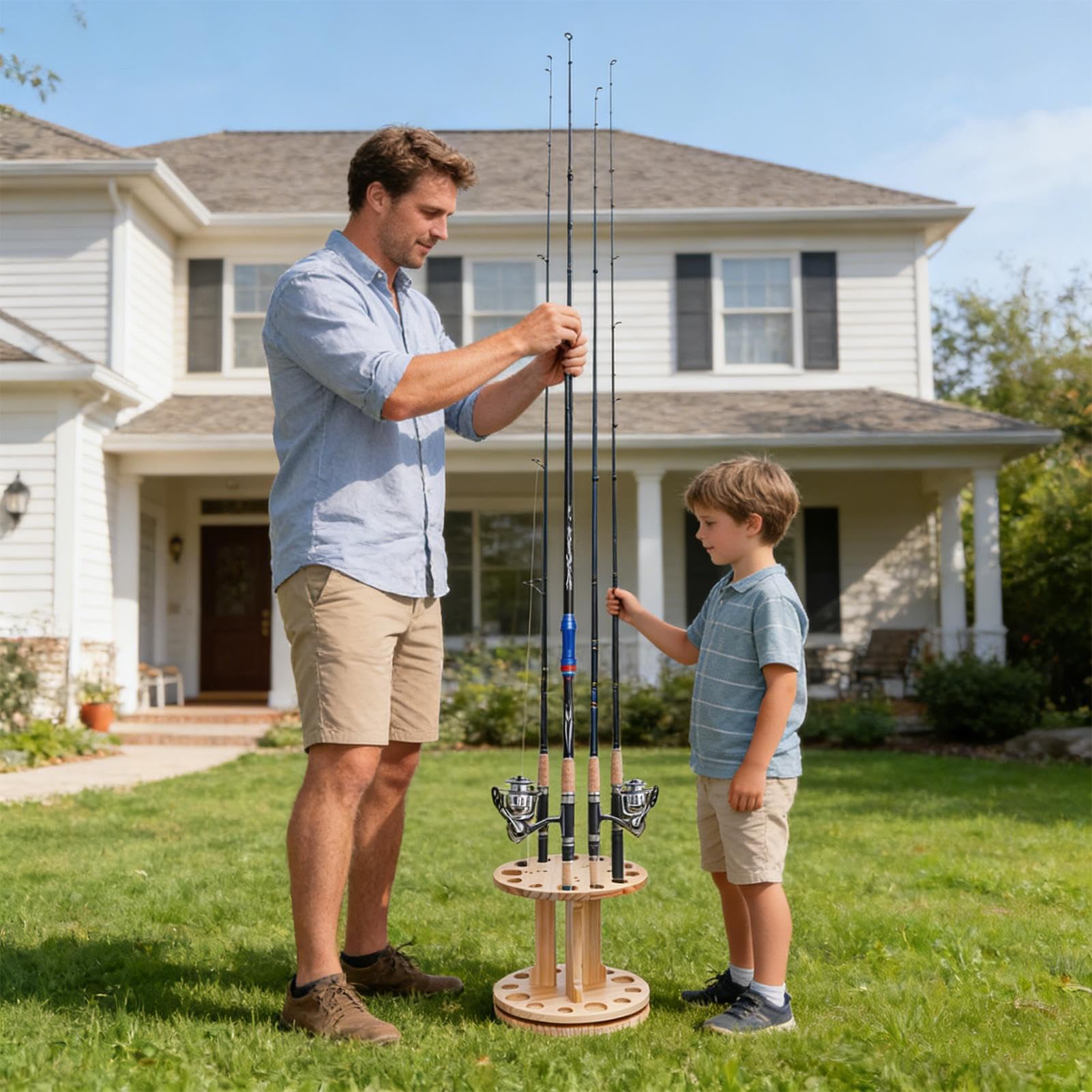 Portacanne da,Portacanne in legno con rotazione a 360° - Attrezzatura da,Per uomini, donne, capanno, barca, camion, kayak, molo, spiaggia, viaggio, camera